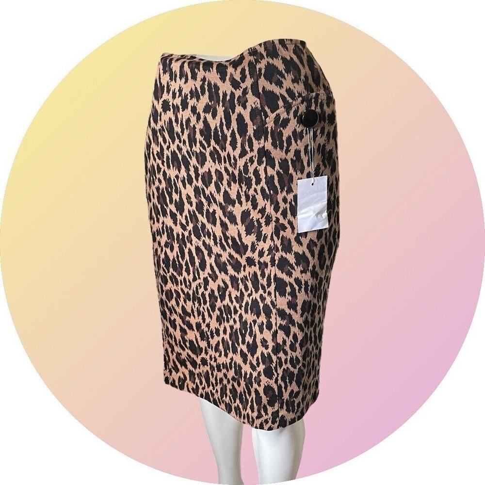 Spiegel Catalog Vintage 90s Leopard Brown Pencil Knit Skirt NEW L 10 - Picture 3 of 13